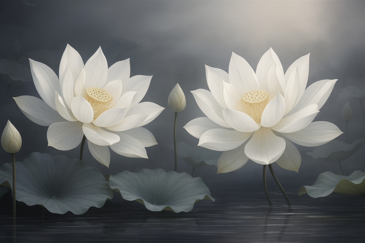 Fototapeta Dwa wielkie kwiaty lotosu.