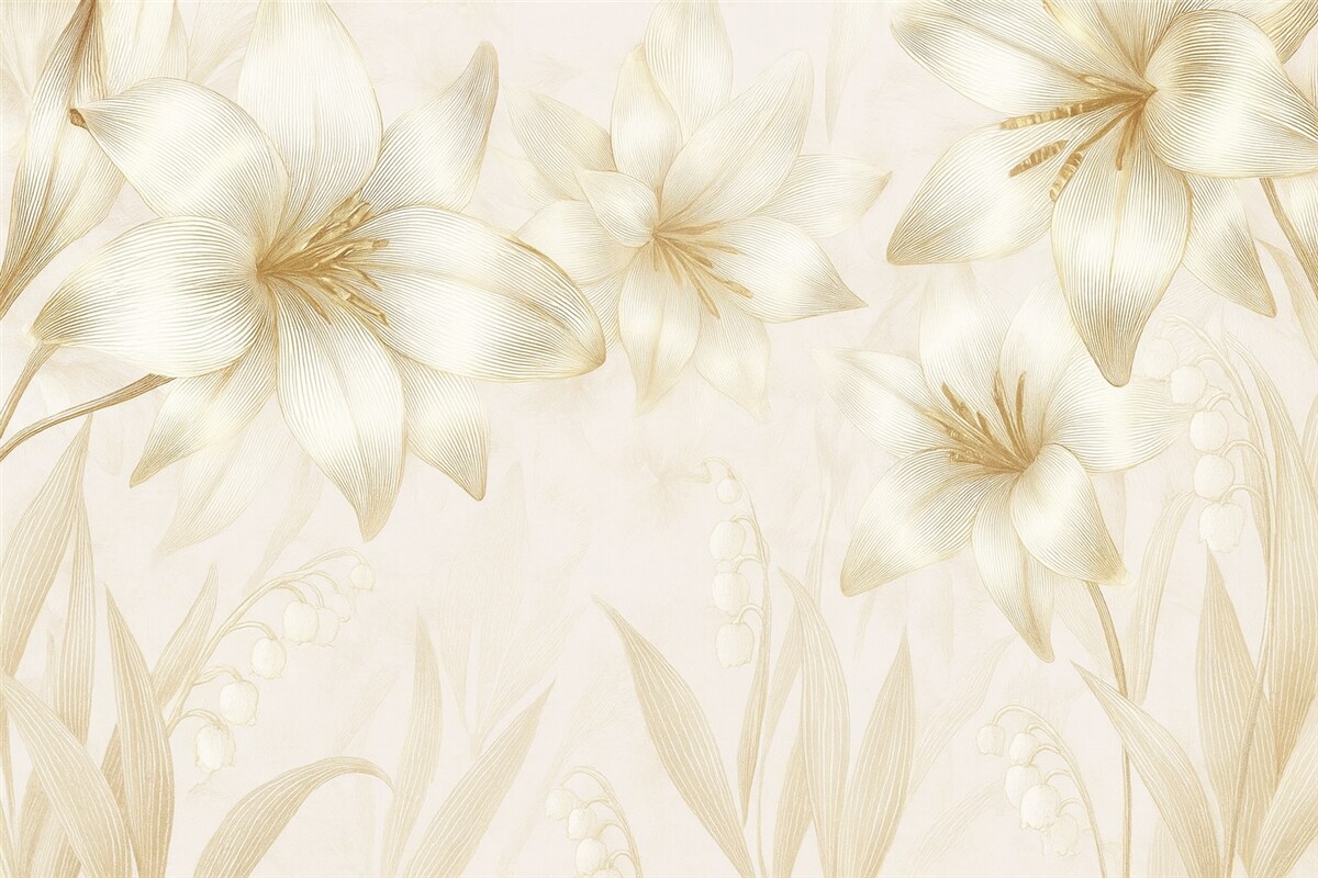 Fototapeta Żółte lilie z precyzyjnymi detalami, wytworna kompozycja kwiatowa, stonowana paleta barw.