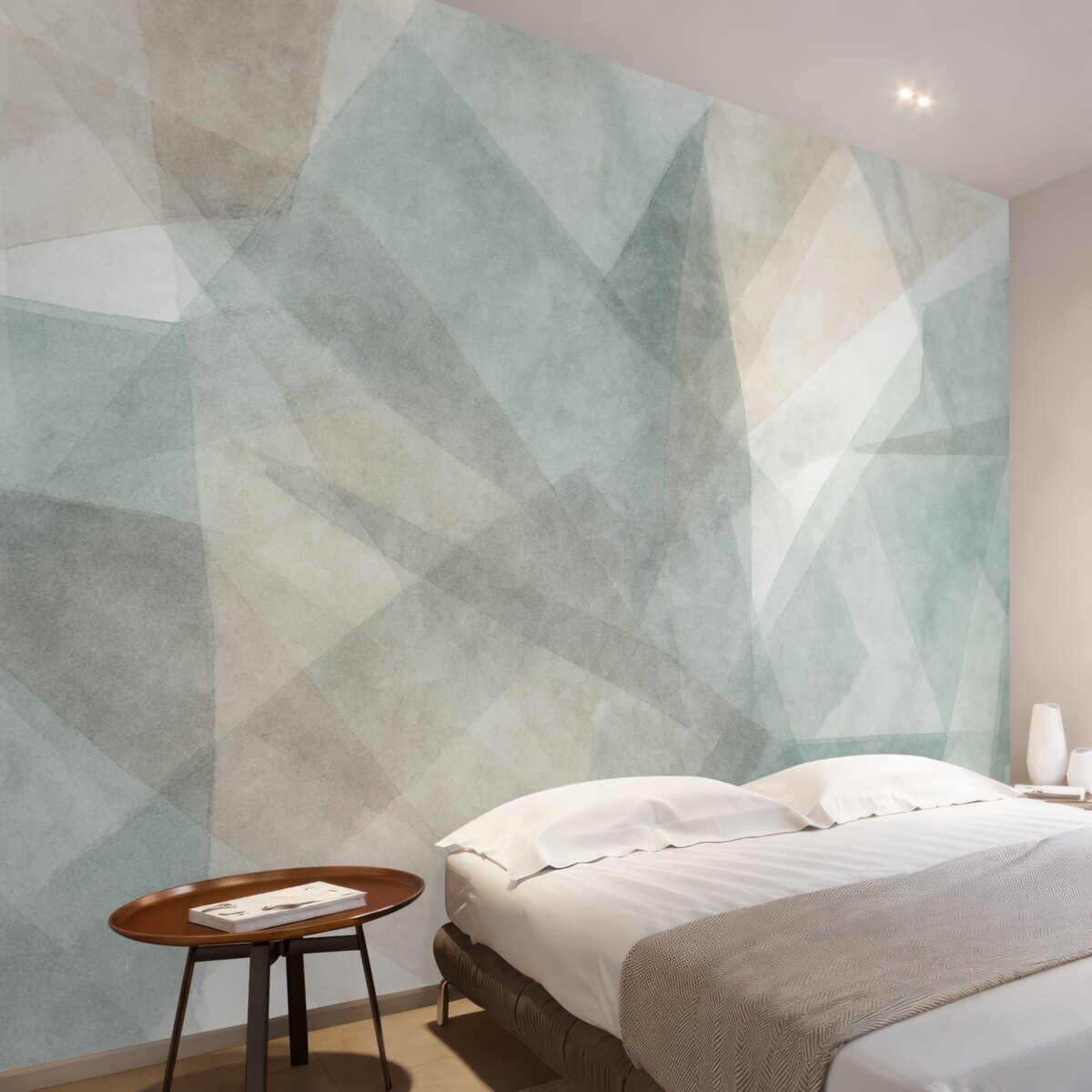 Fototapeta Abstrakcyjne geometrczne formy z efektem akwarelowym, subtelne pastelowe odcienie.