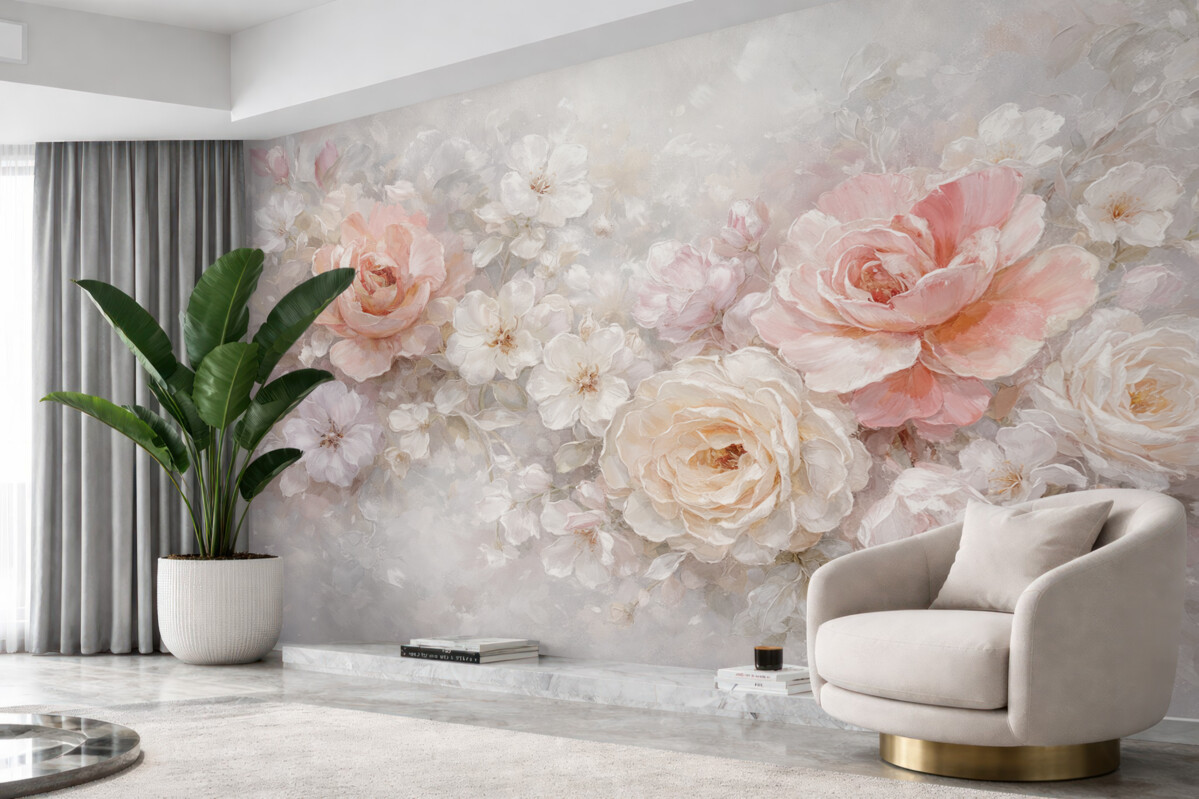 Fototapeta Subtelne róże namalowane farbą olejną.