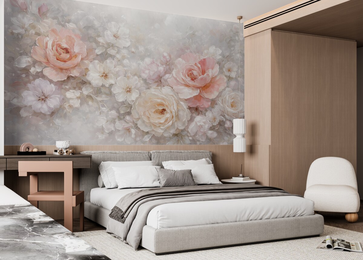 Fototapeta Subtelne róże namalowane farbą olejną.