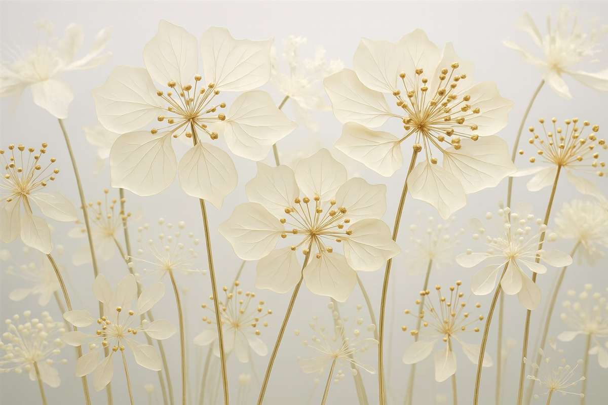 Fototapeta Delikatne łąkowe kwiaty na błękitnym tle.