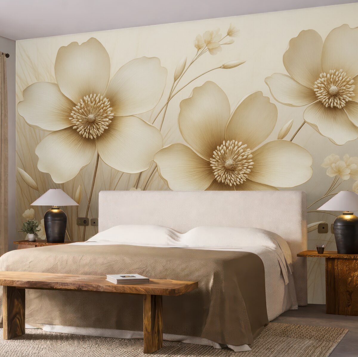 Fototapeta Kwiatowa sztuka w tonacjach beżowych.