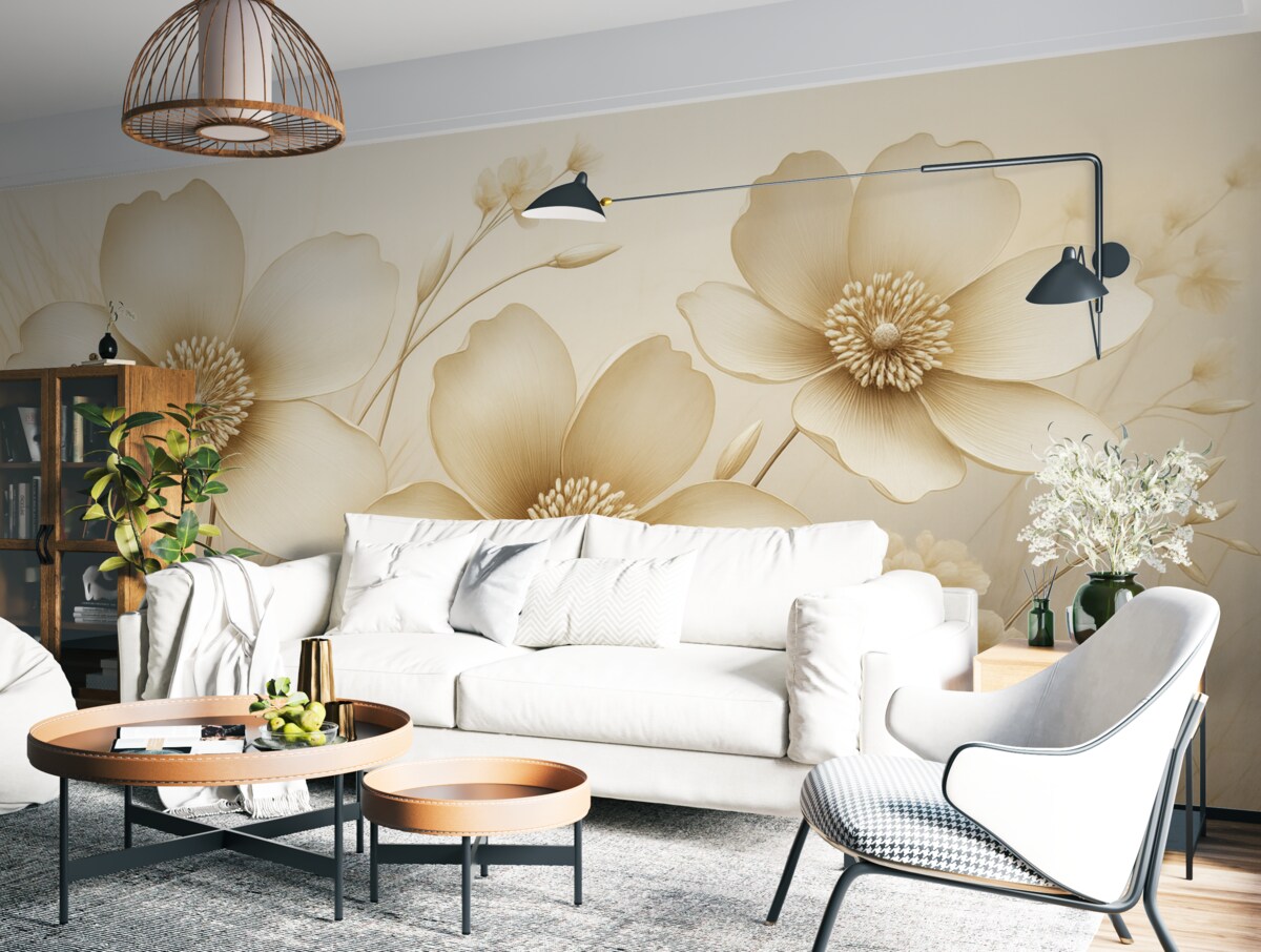 Fototapeta Kwiatowa sztuka w tonacjach beżowych.