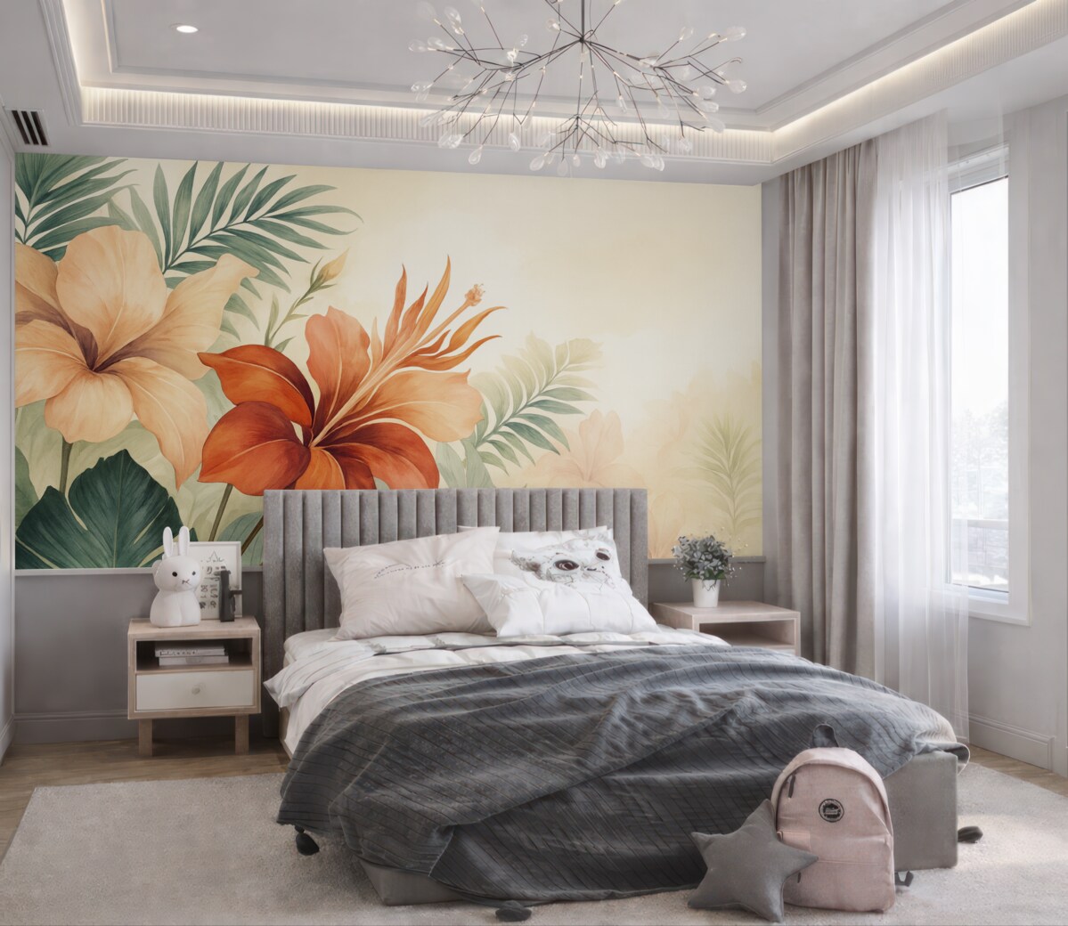 Fototapeta Kwiaty tropikalne z zielonymi liśćmi.