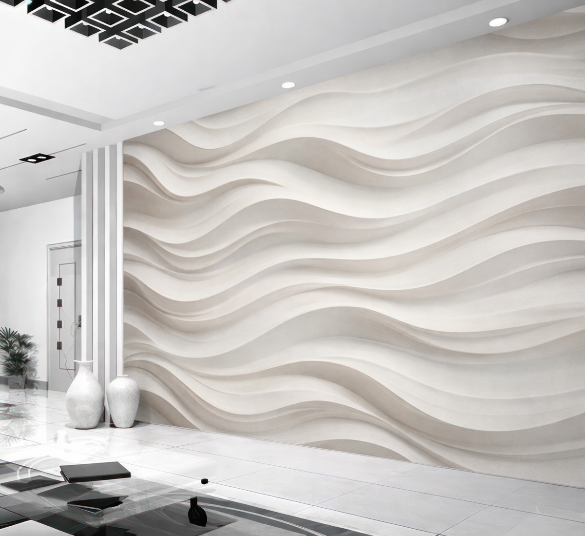 Fototapeta białe i szare fale trójwymiarowe