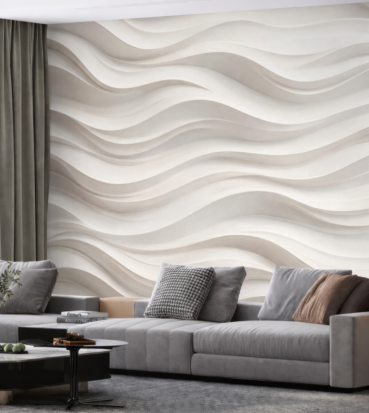 Fototapeta białe i szare fale trójwymiarowe