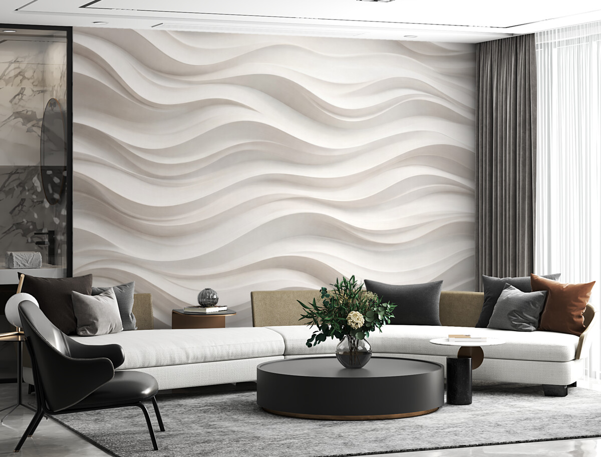 Fototapeta białe i szare fale trójwymiarowe