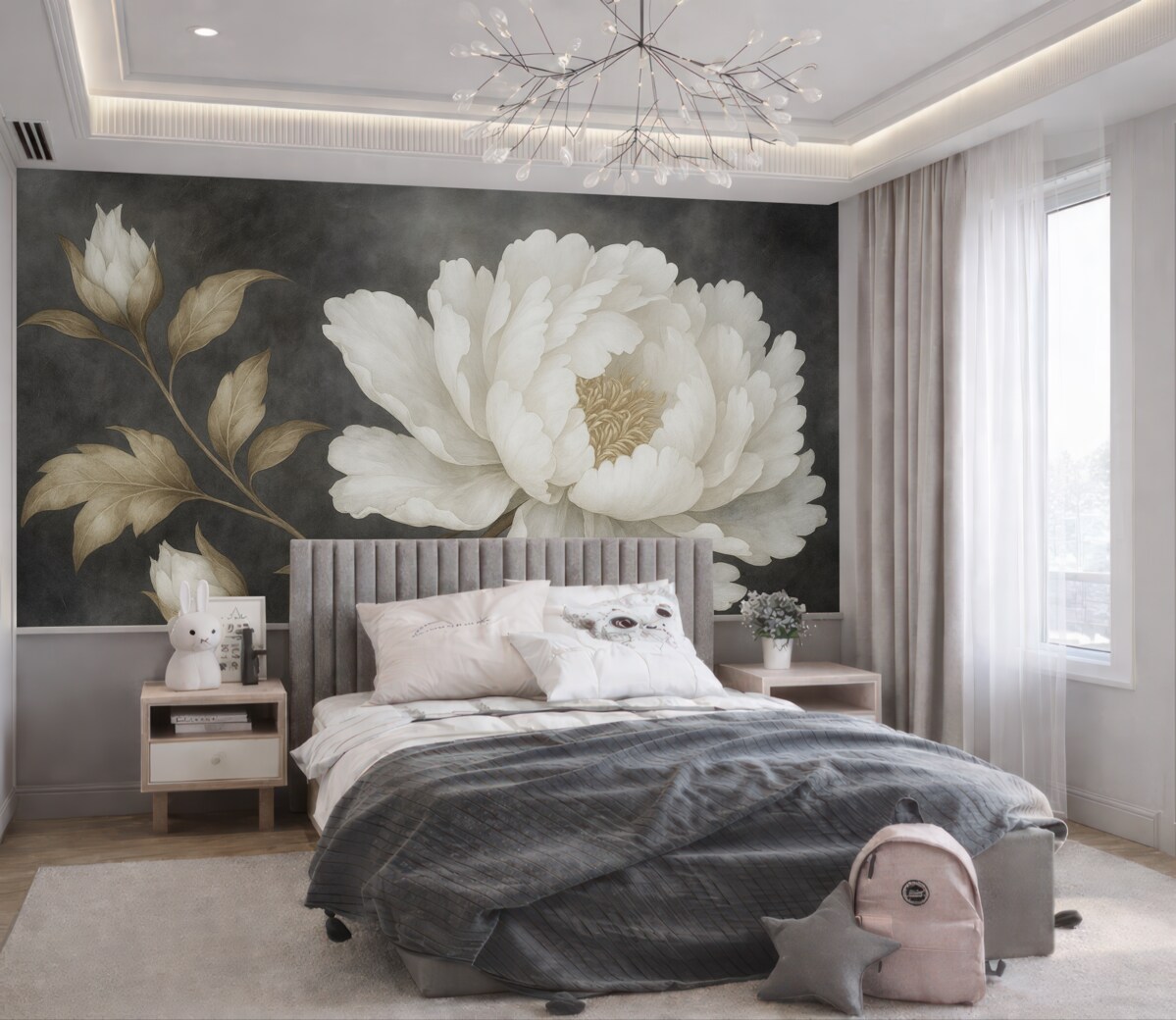 Fototapeta Wielki, jasny kwiat na ciemnym, przestarzałym tle.