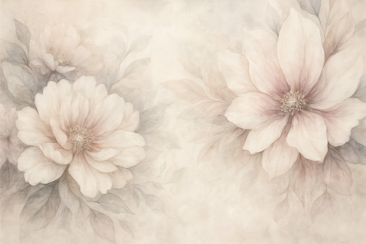 Fototapeta Subtelne, półprzezroczyste kwiaty na postarzałym tle.