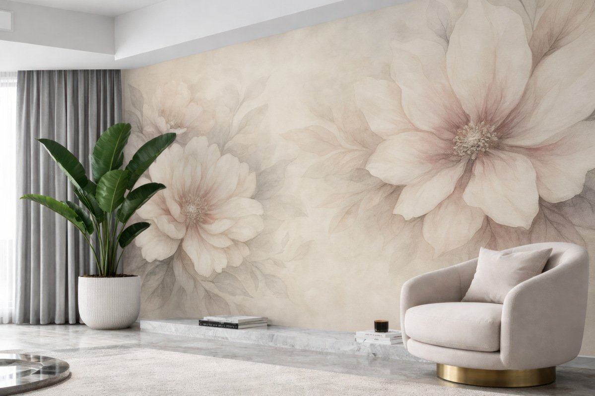 Fototapeta Subtelne, półprzezroczyste kwiaty na postarzałym tle.