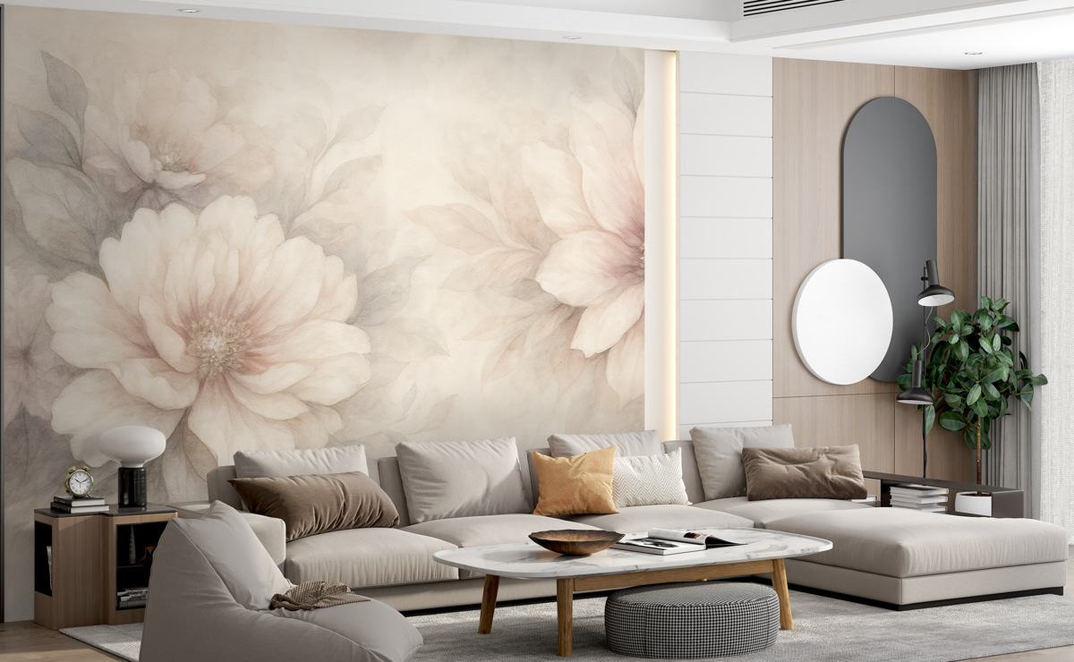 Fototapeta Subtelne, półprzezroczyste kwiaty na postarzałym tle.