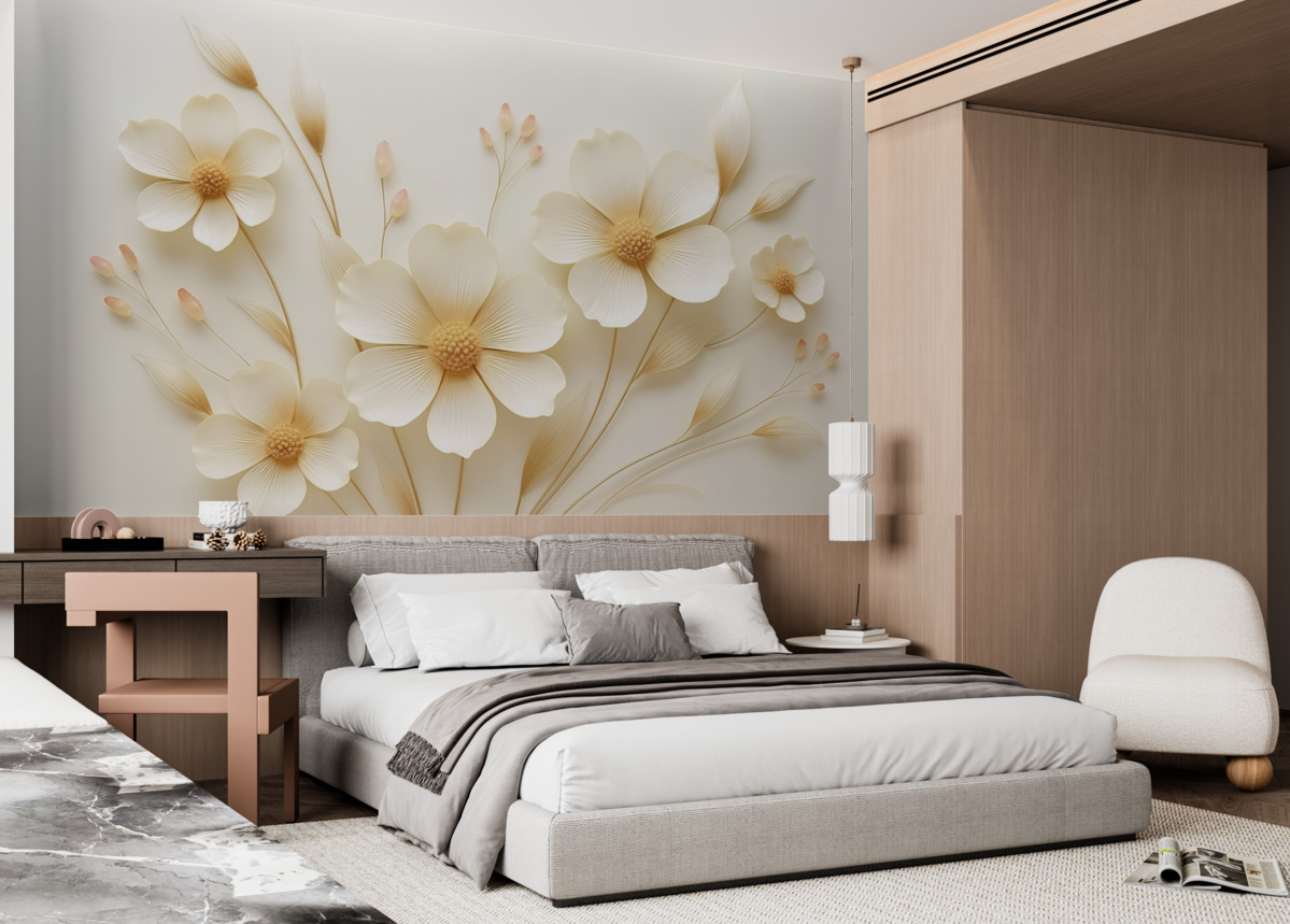 Fototapeta Jasnobeżowe subtelne dzikie kwiaty.