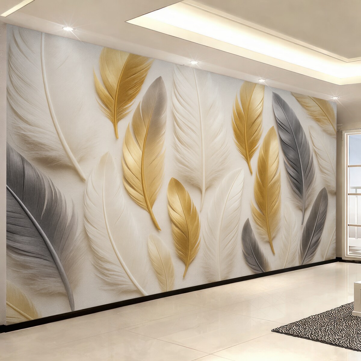 Fototapeta Beżowo-szare pióra w subtelnych, stonowanych tonach.