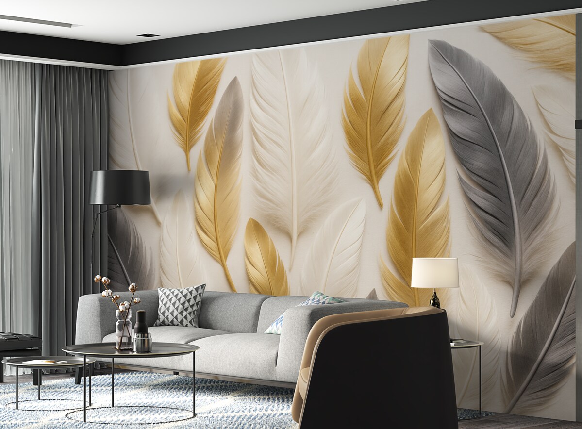 Fototapeta Beżowo-szare pióra w subtelnych, stonowanych tonach.