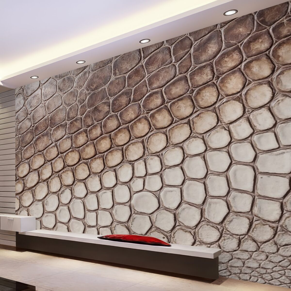 Fototapeta Biało-brązowa skóra jaszczurki, wzór łusek.