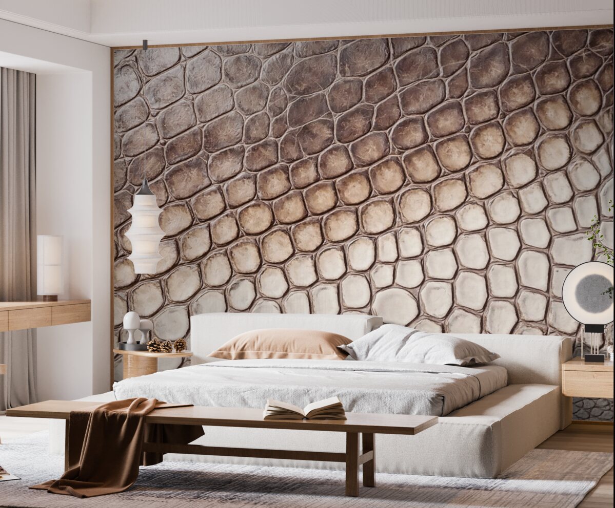 Fototapeta Biało-brązowa skóra jaszczurki, wzór łusek.