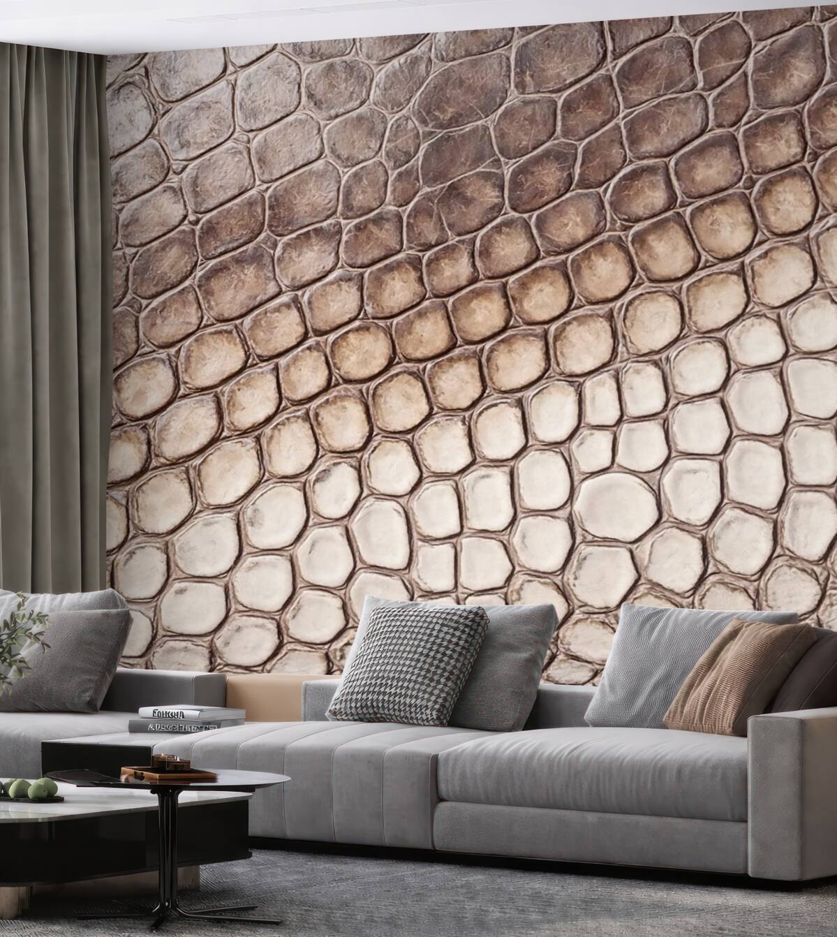 Fototapeta Biało-brązowa skóra jaszczurki, wzór łusek.