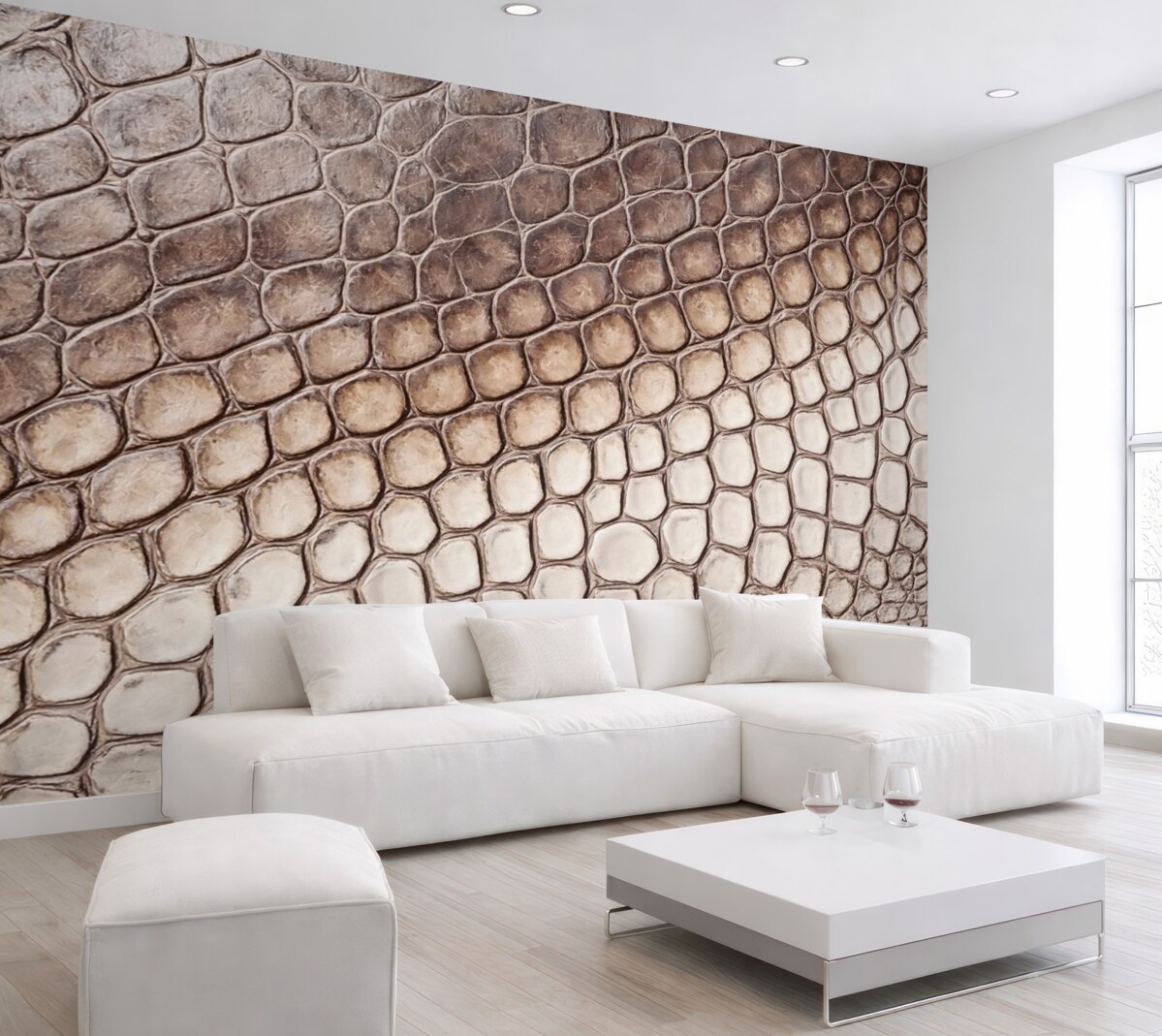 Fototapeta Biało-brązowa skóra jaszczurki, wzór łusek.