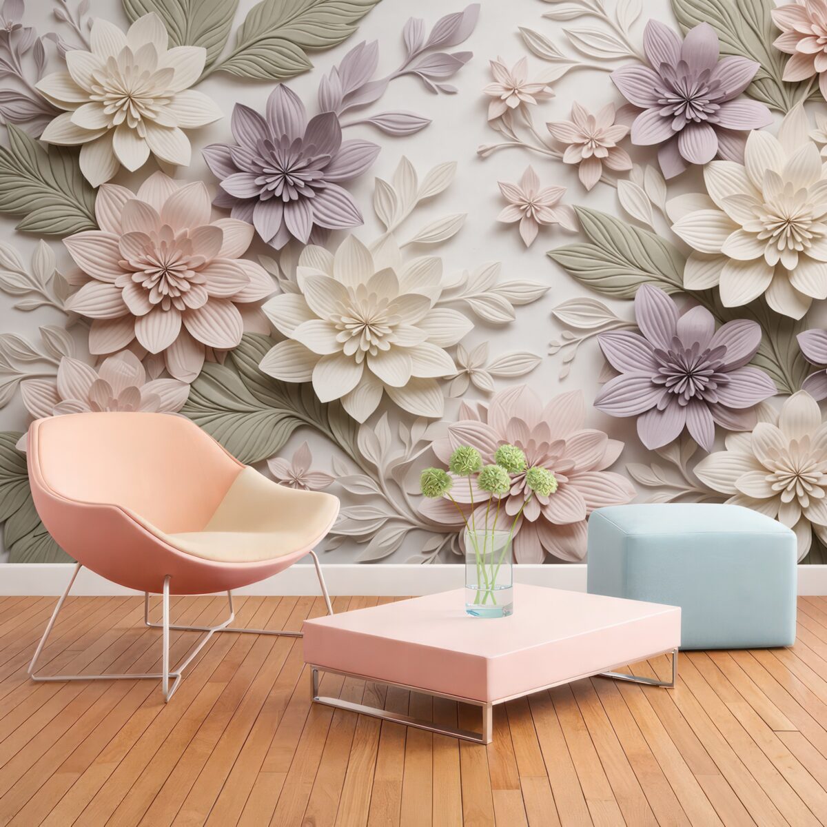 Fototapeta kwiatowy relief trójwymiarowy w postaci papierowej kompozycji