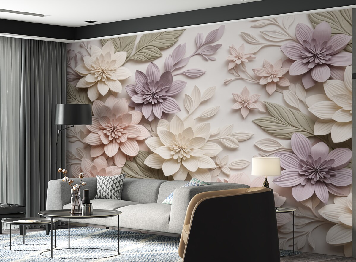 Fototapeta kwiatowy relief trójwymiarowy w postaci papierowej kompozycji