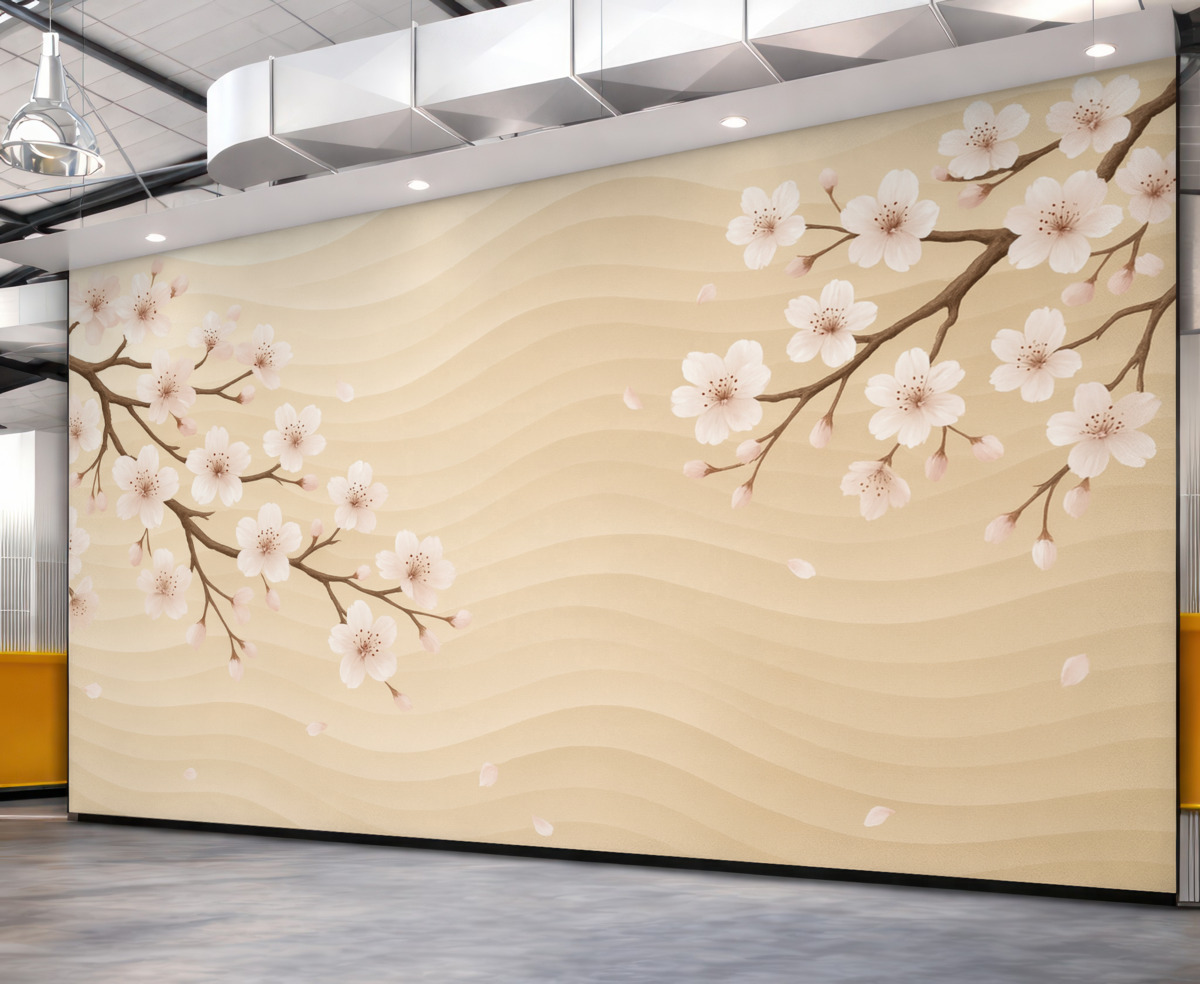 Fototapeta Gałęzie sakury na falującym, piaszczystym tle.