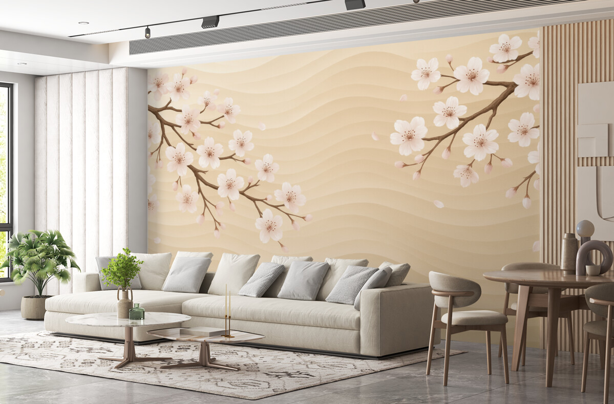 Fototapeta Gałęzie sakury na falującym, piaszczystym tle.