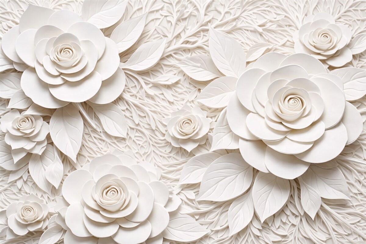 Fototapeta białe róże trójwymiarowe wolumetryczne