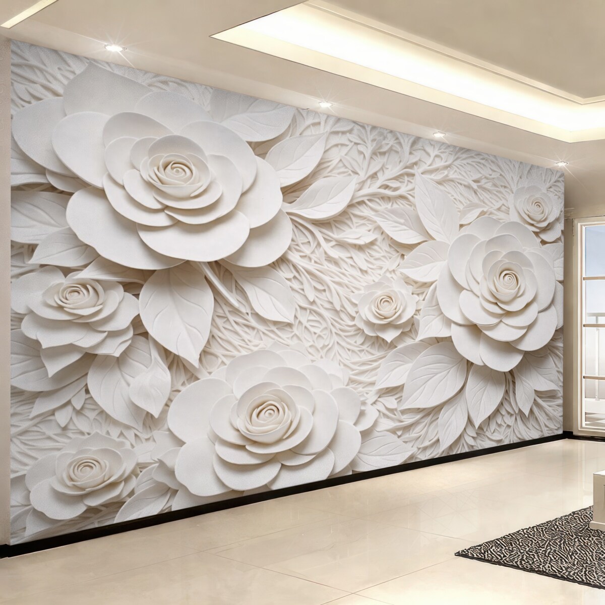 Fototapeta białe róże trójwymiarowe wolumetryczne
