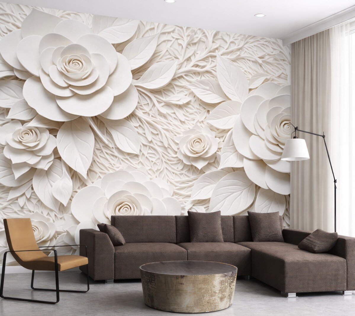 Fototapeta białe róże trójwymiarowe wolumetryczne