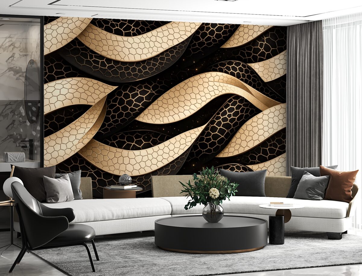 Fototapeta Beżowo-czarny wzór przeplatany.