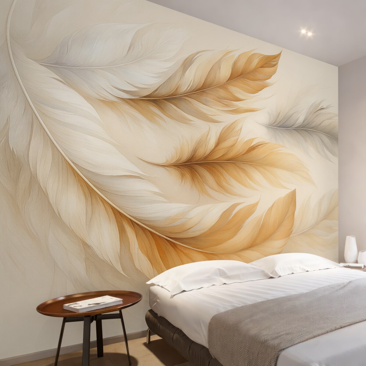 Fototapeta Wzbierające w powietrzu brązowe i szare pióra.