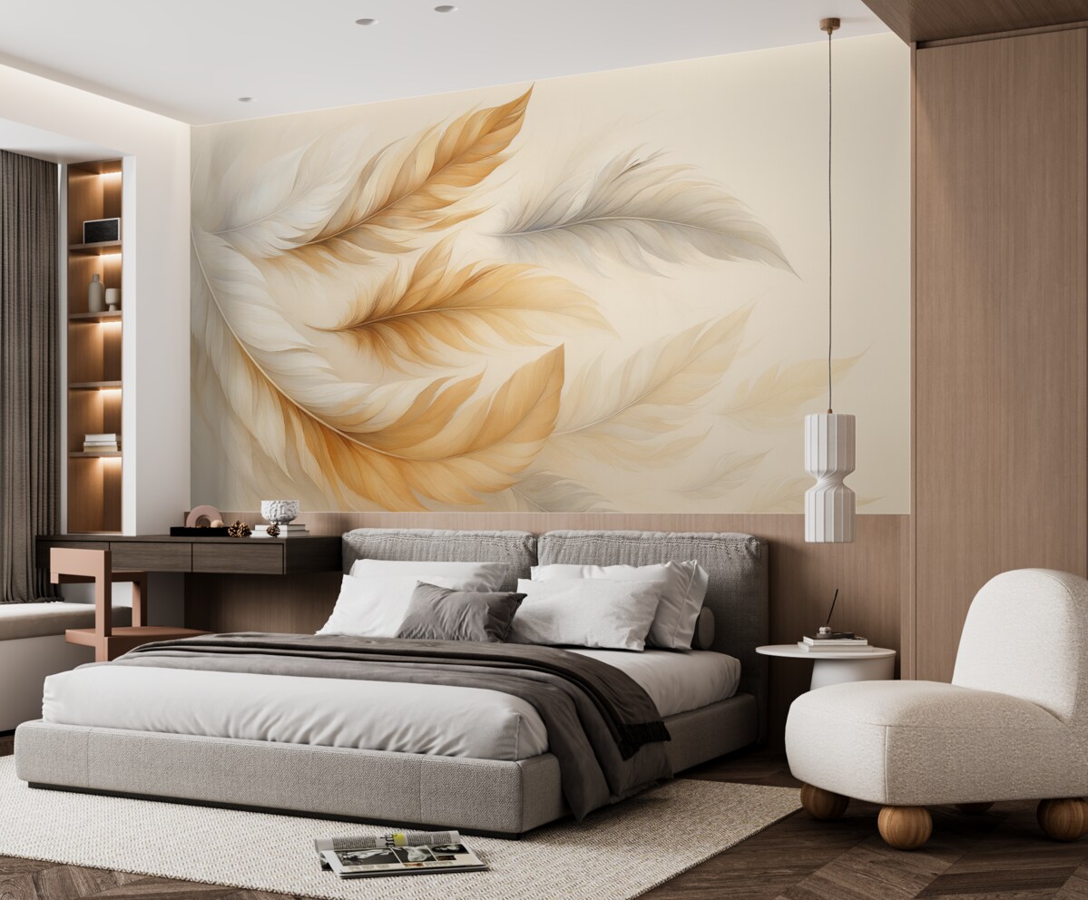 Fototapeta Wzbierające w powietrzu brązowe i szare pióra.