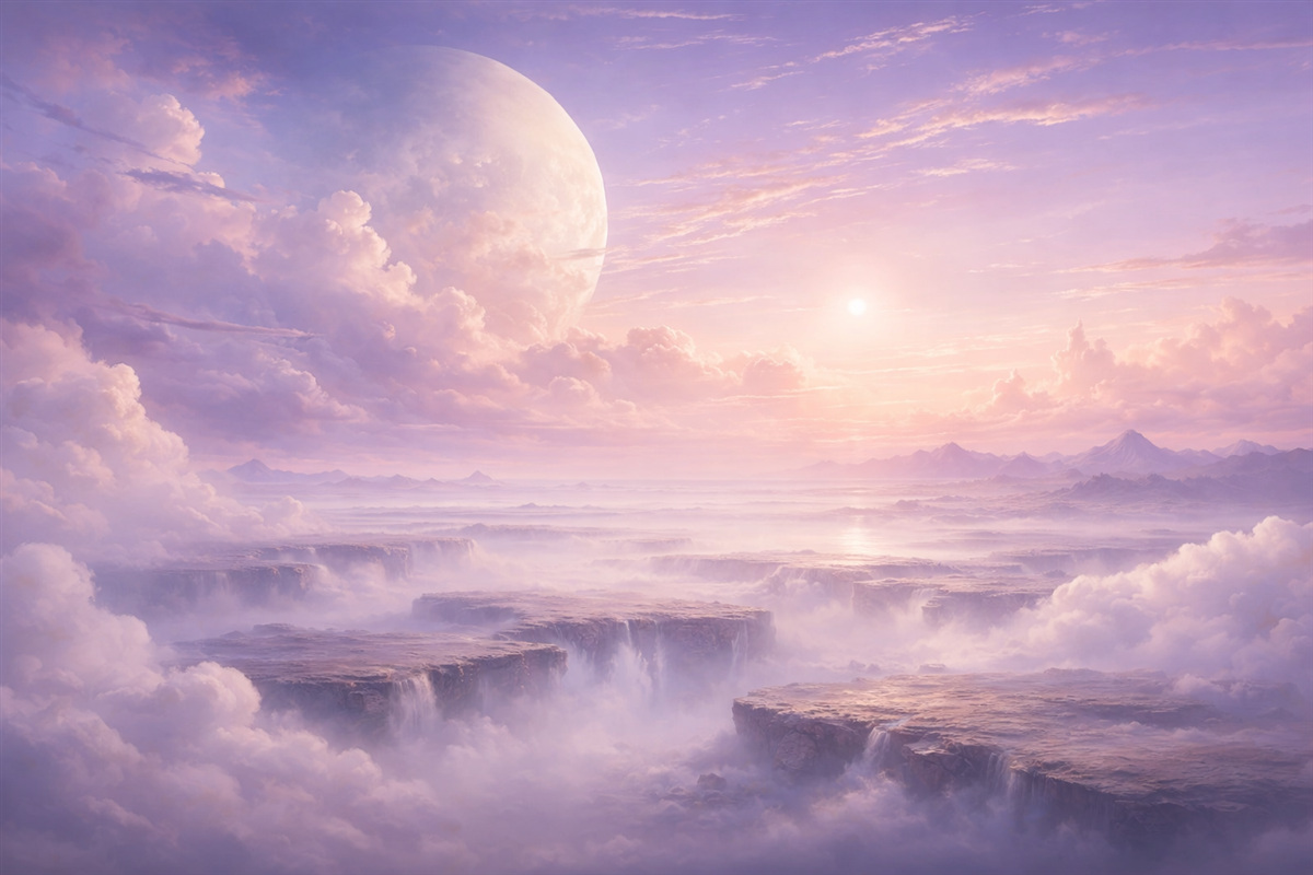 Fototapeta Cudowne fioletowo-różowe niebo z Księżycem i obłokami.