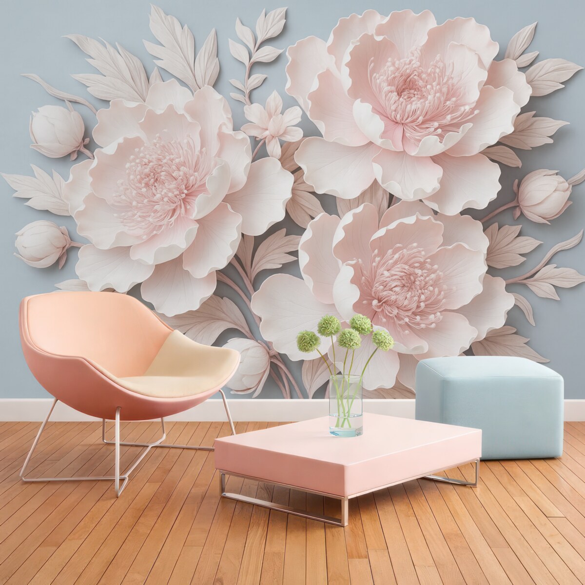 Fototapeta Bujne różowe kwiaty w subtelnych tonach.