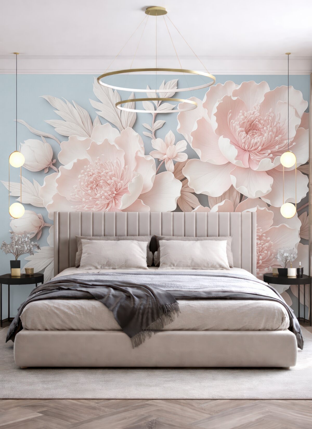 Fototapeta Bujne różowe kwiaty w subtelnych tonach.