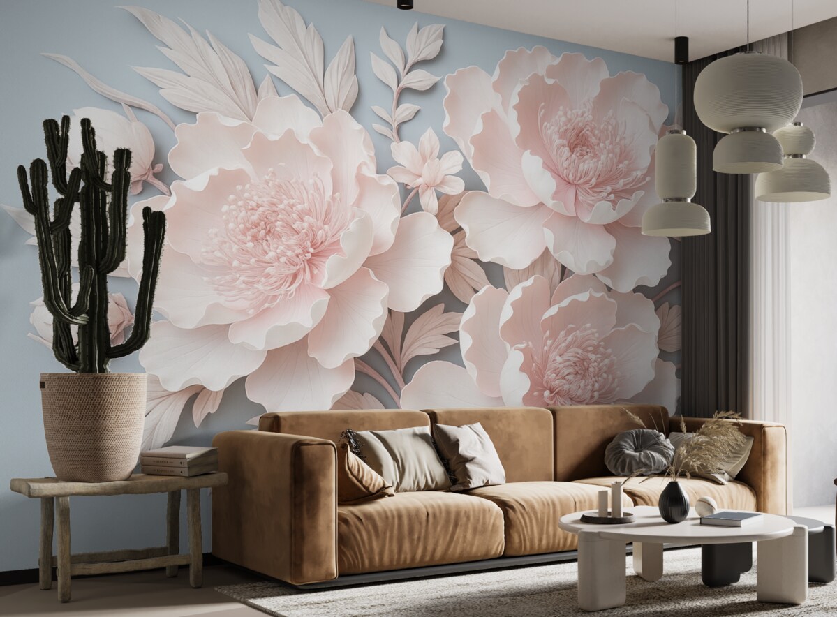 Fototapeta Bujne różowe kwiaty w subtelnych tonach.