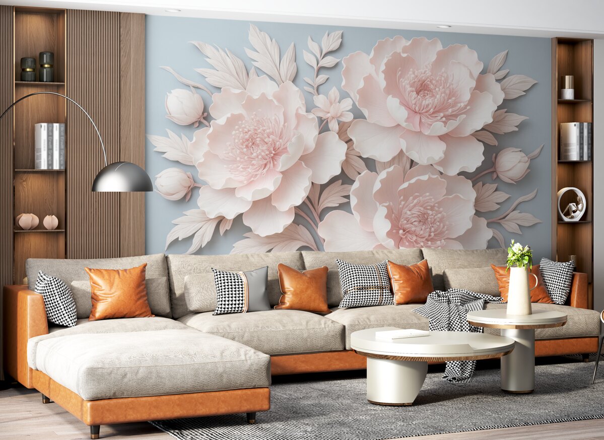 Fototapeta Bujne różowe kwiaty w subtelnych tonach.