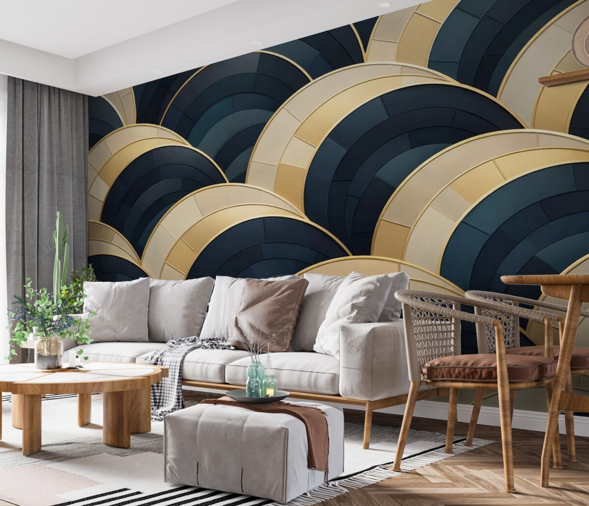 Fototapeta Niebiesko-żółte abstrakcyjne kształty.